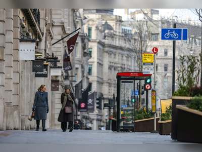 Two women walk down Regent Street during England’s third national lockdown