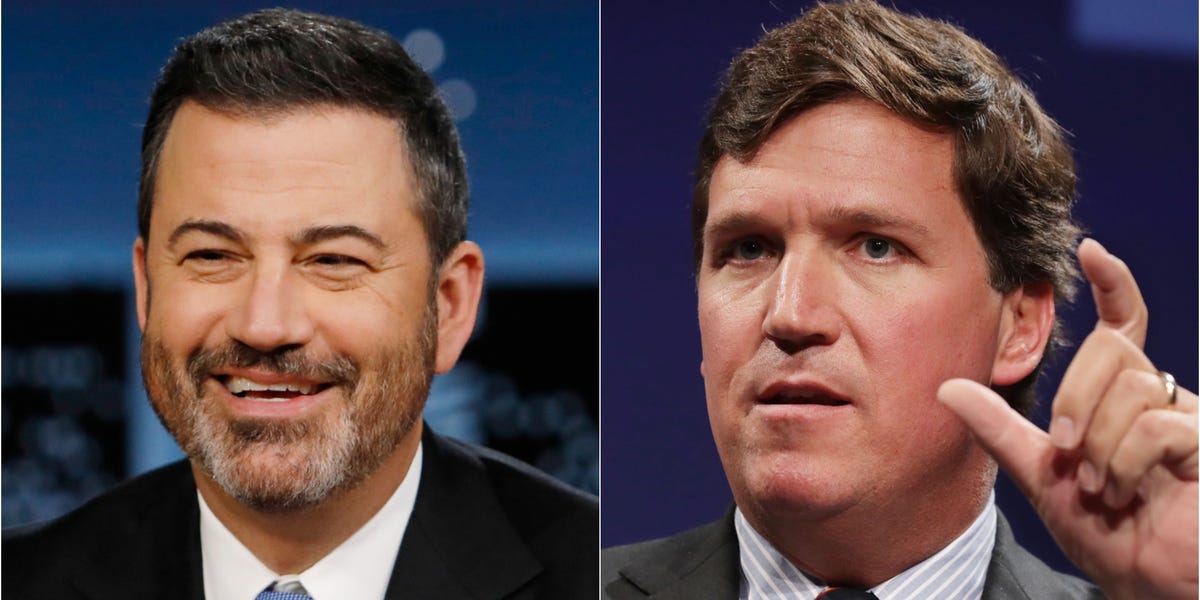 Jimmy Kimmel said Tucker Carlson is the 'media equivalent' to the Sackler family: 'He's knowingly producing this deadly opioid of lies'