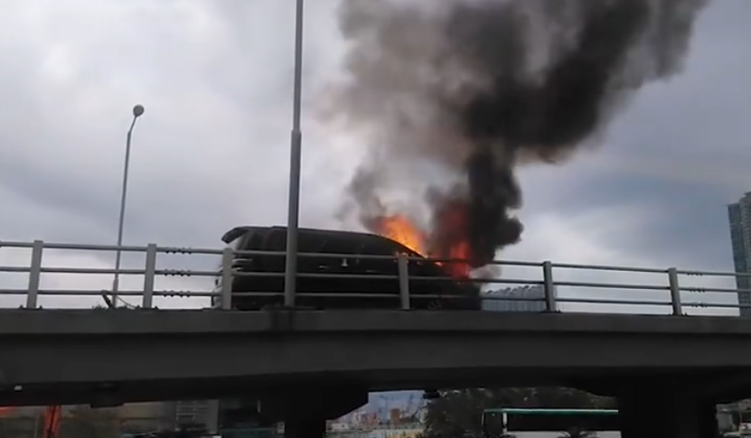 Driver and passengers unscathed after car bursts into flames